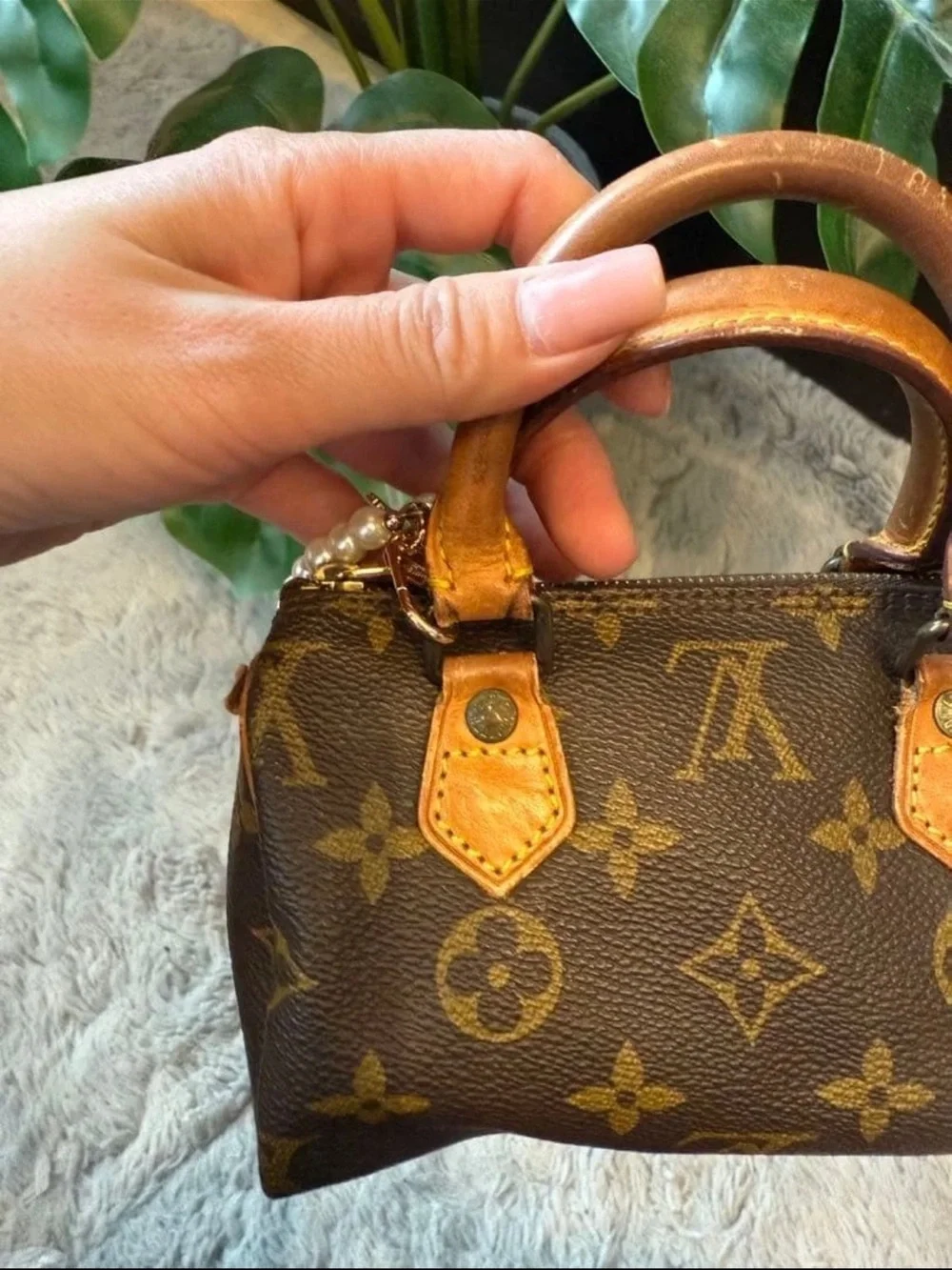 Louis Vuitton Brown Monogram Mini Top-Handle Bag with Pearl Charm